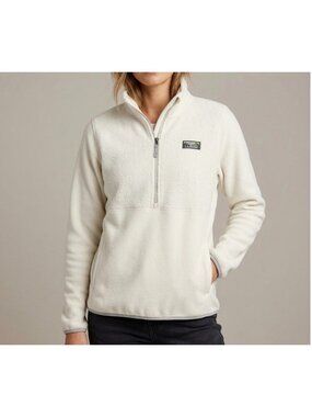 L.L. Bean Womens White Quarter-Zip Fleece Pullover Jacket XL Polyester Blend